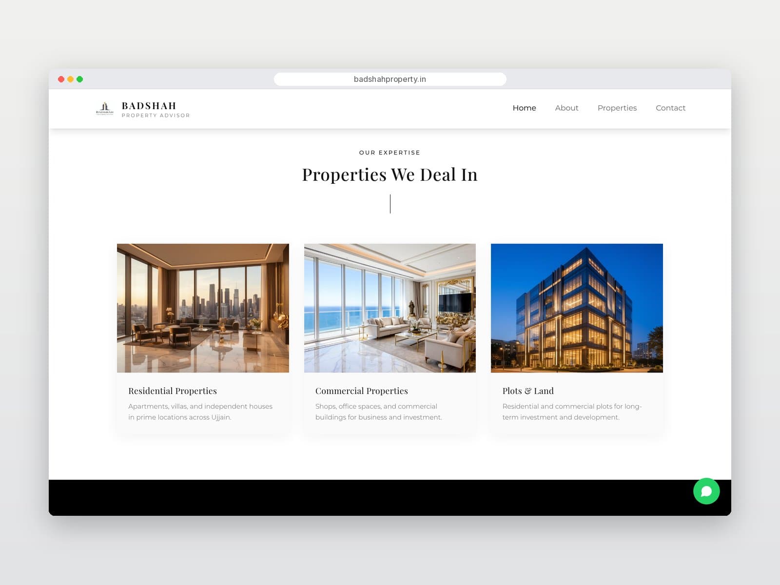 Properties We Deal In section on desktop
