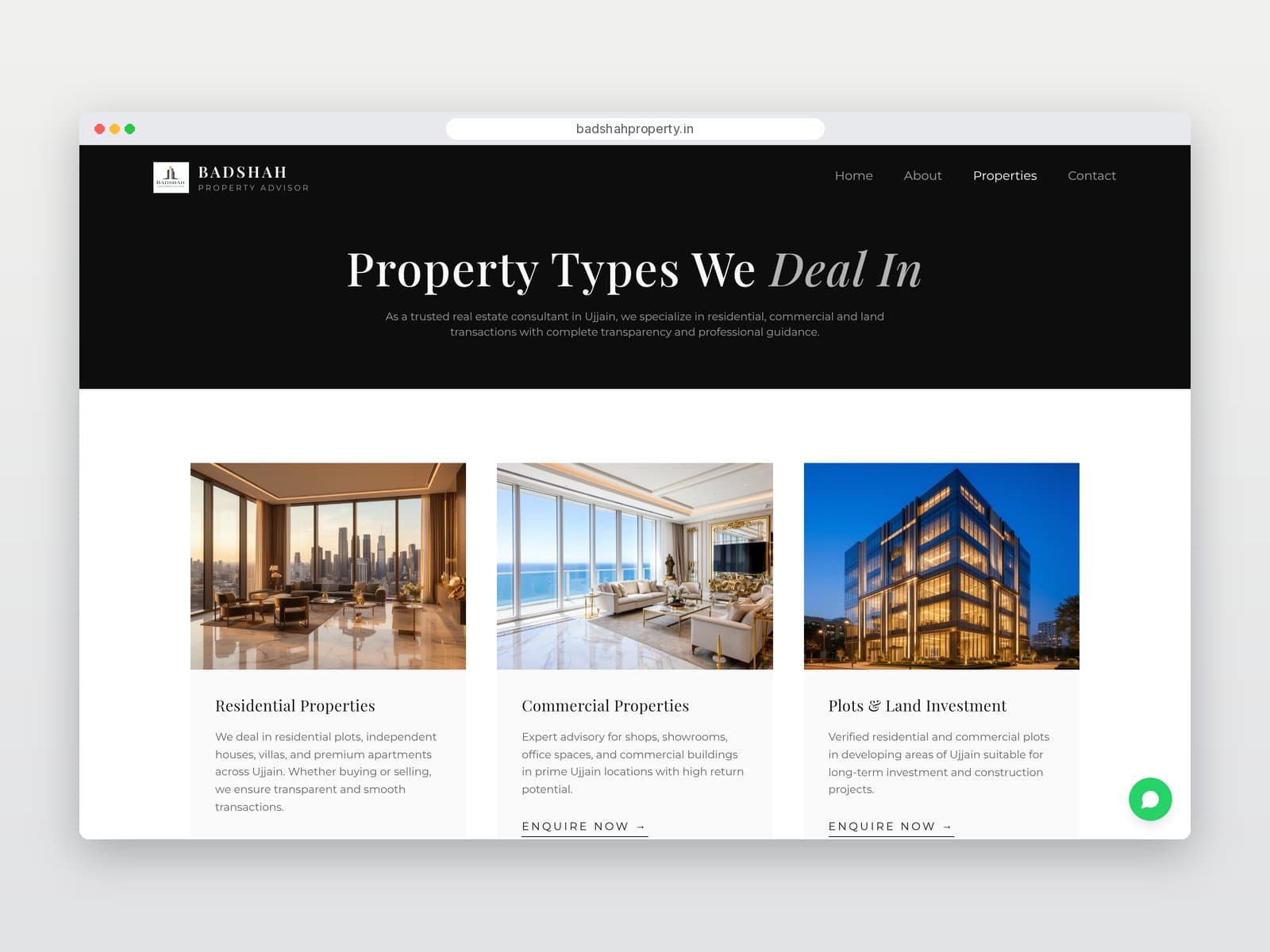 Property types page on desktop