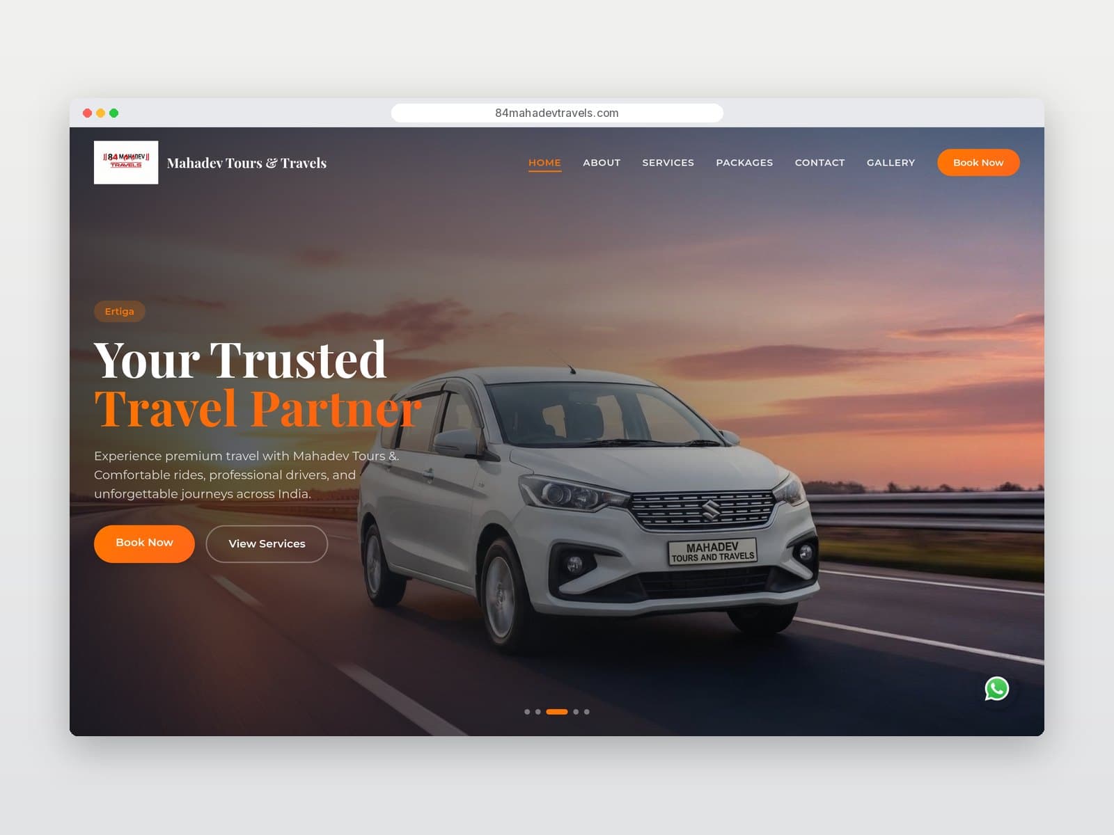 84 Mahadev Travels homepage hero on desktop
