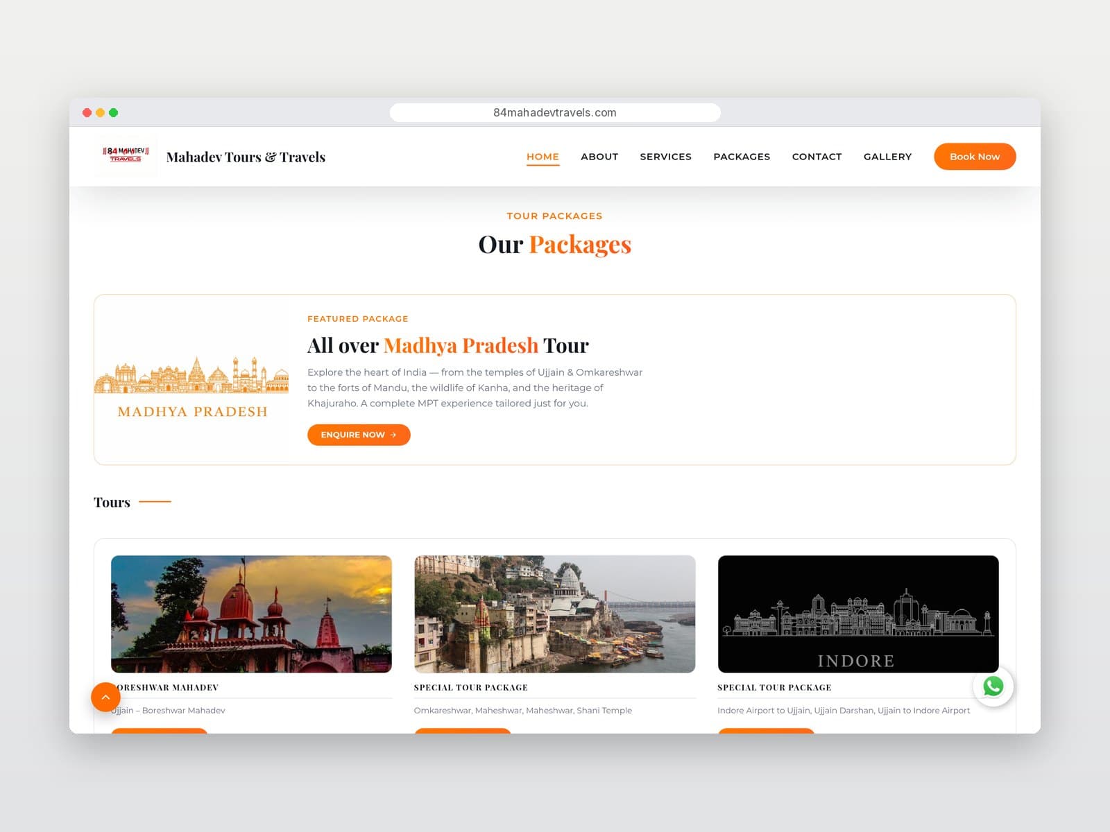 Our Packages section with Ujjain tour cards