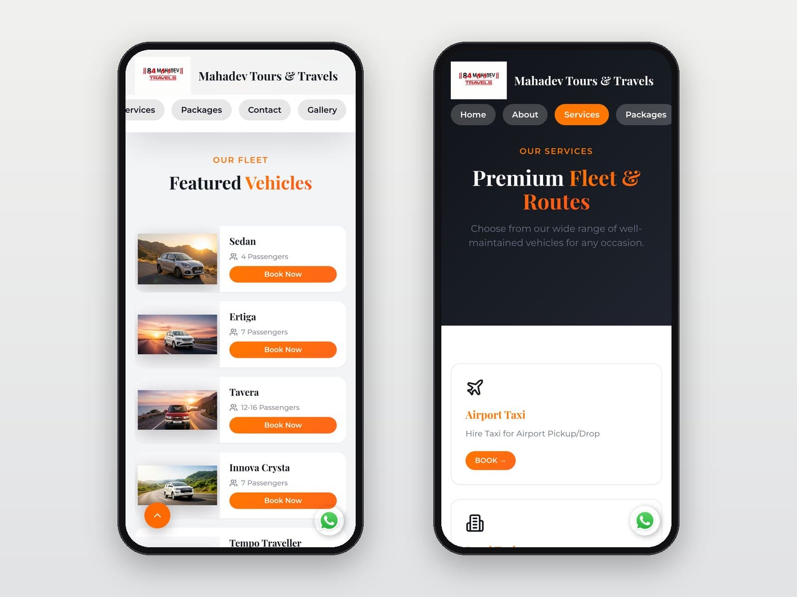Mobile navigation and services page