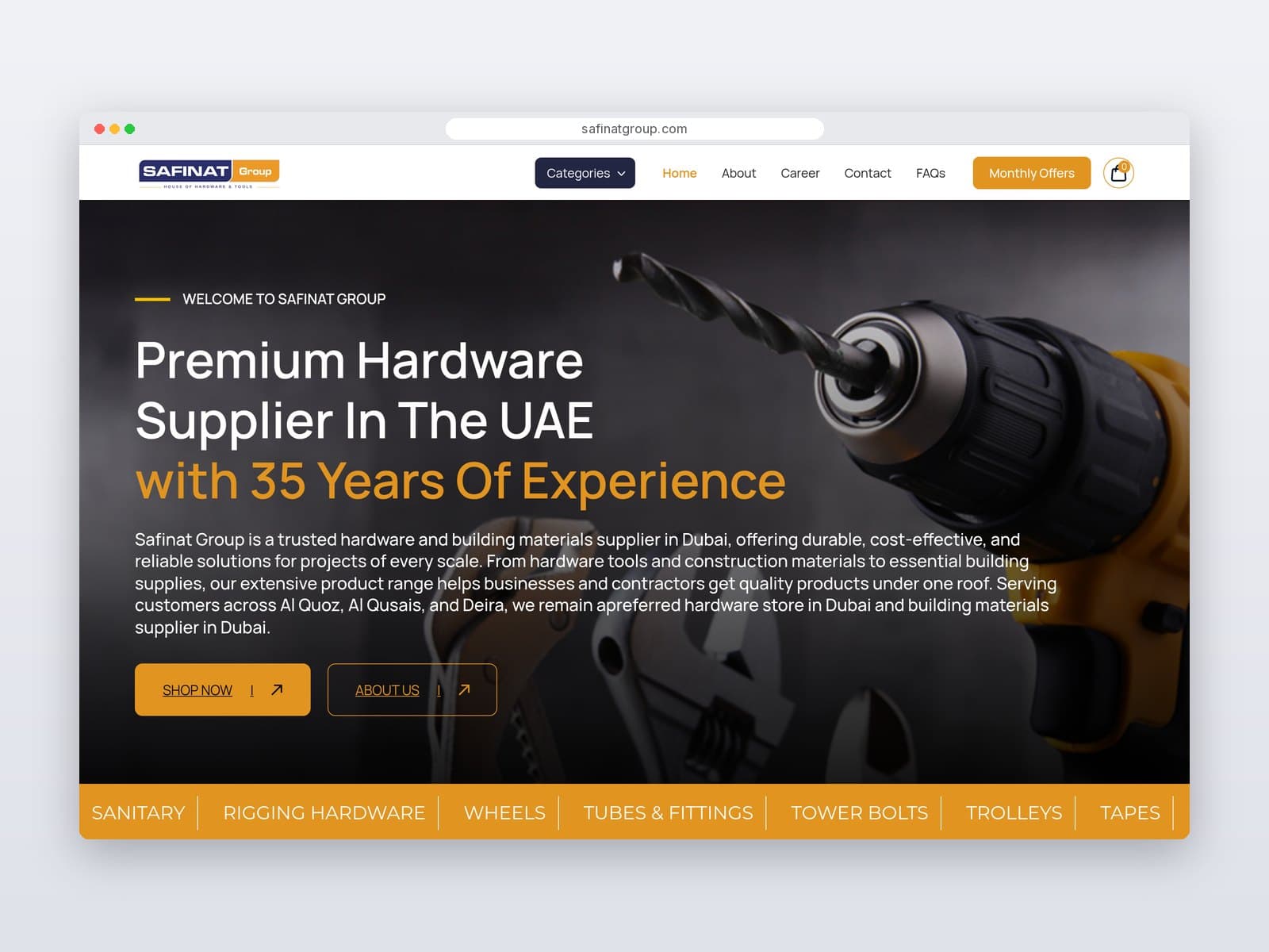 Safinat Group homepage hero on desktop