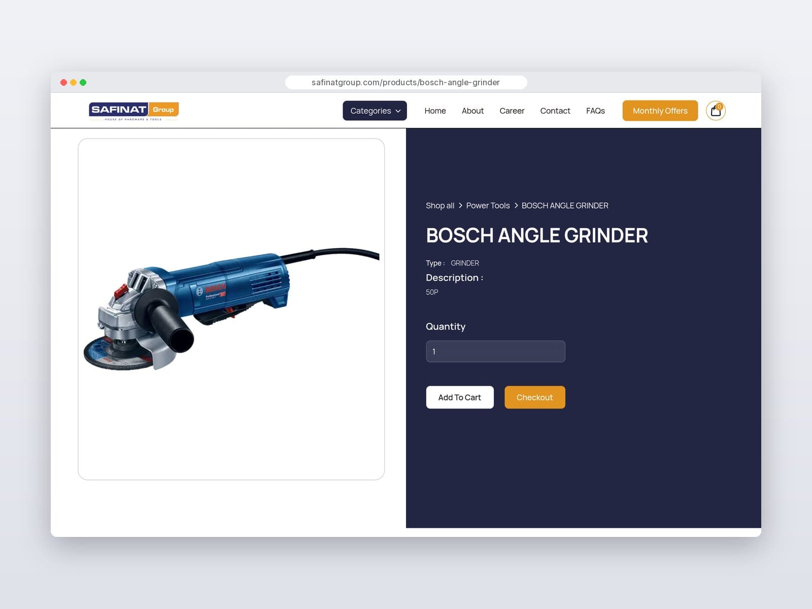 Product page with Add To Cart and Checkout
