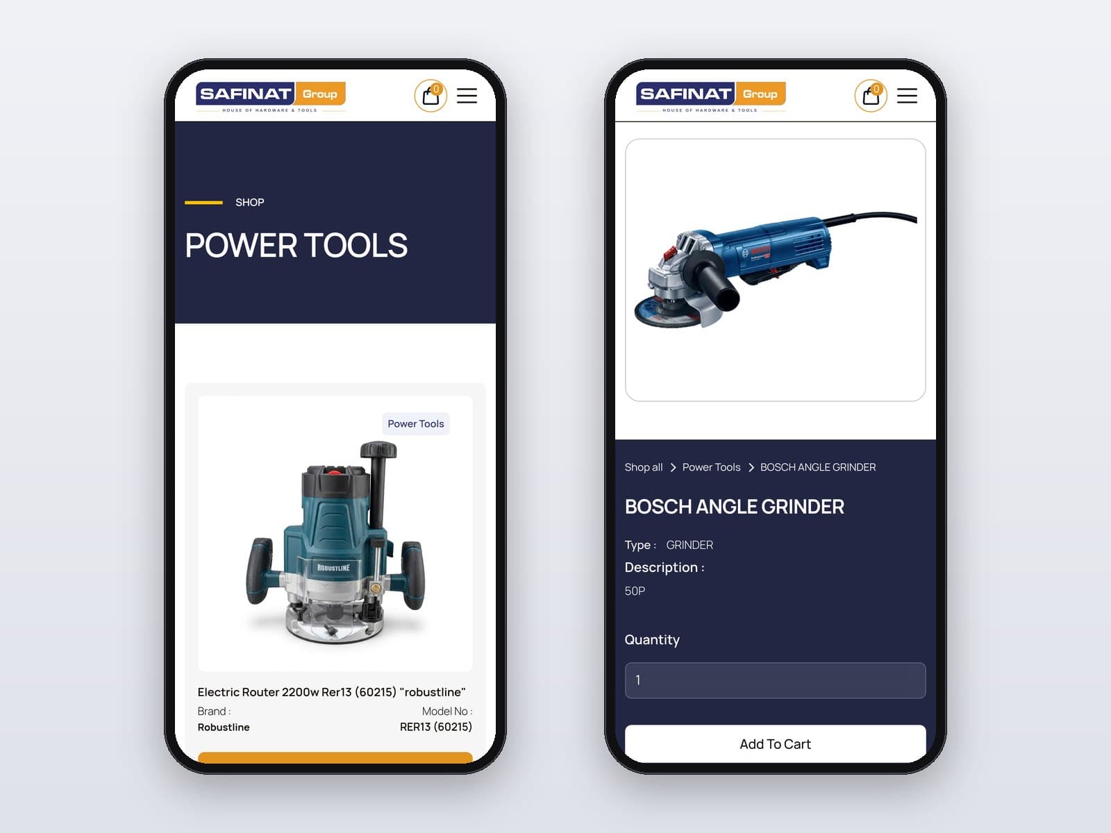 Mobile category page and product page
