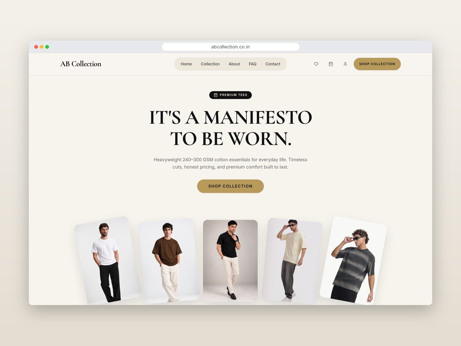 AB Collection homepage hero on desktop