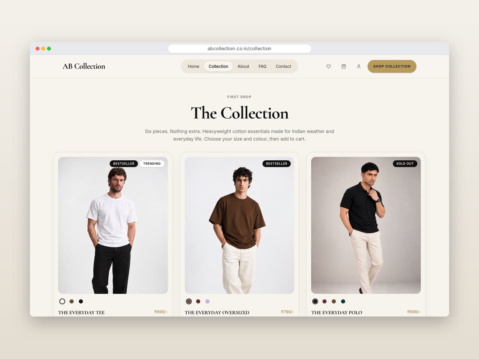 The Collection page on desktop