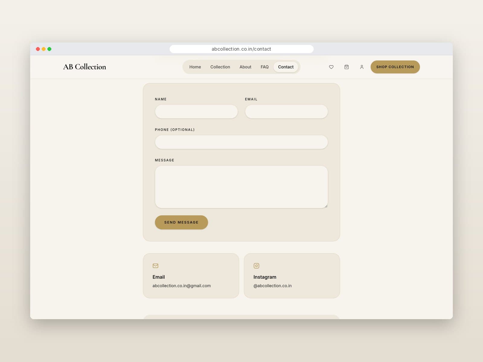 Contact page with enquiry form
