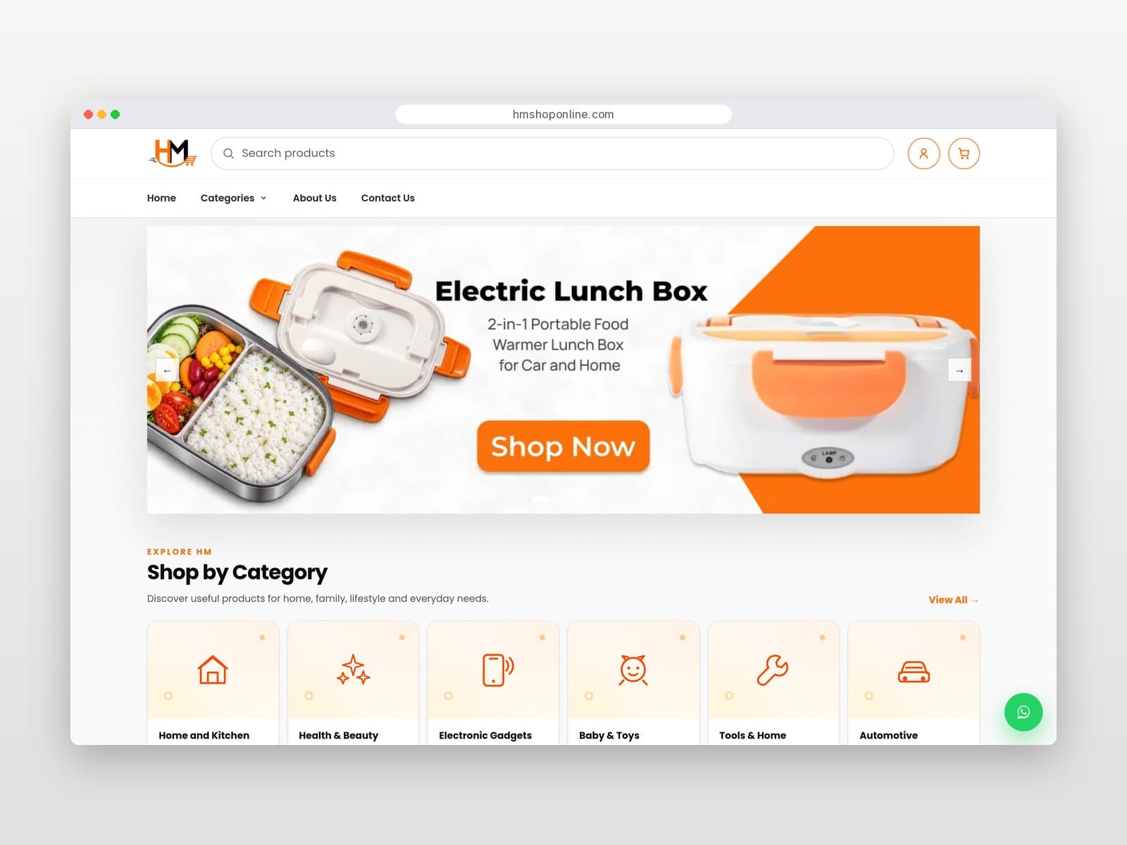 Homepage banner carousel and Shop by Category tiles