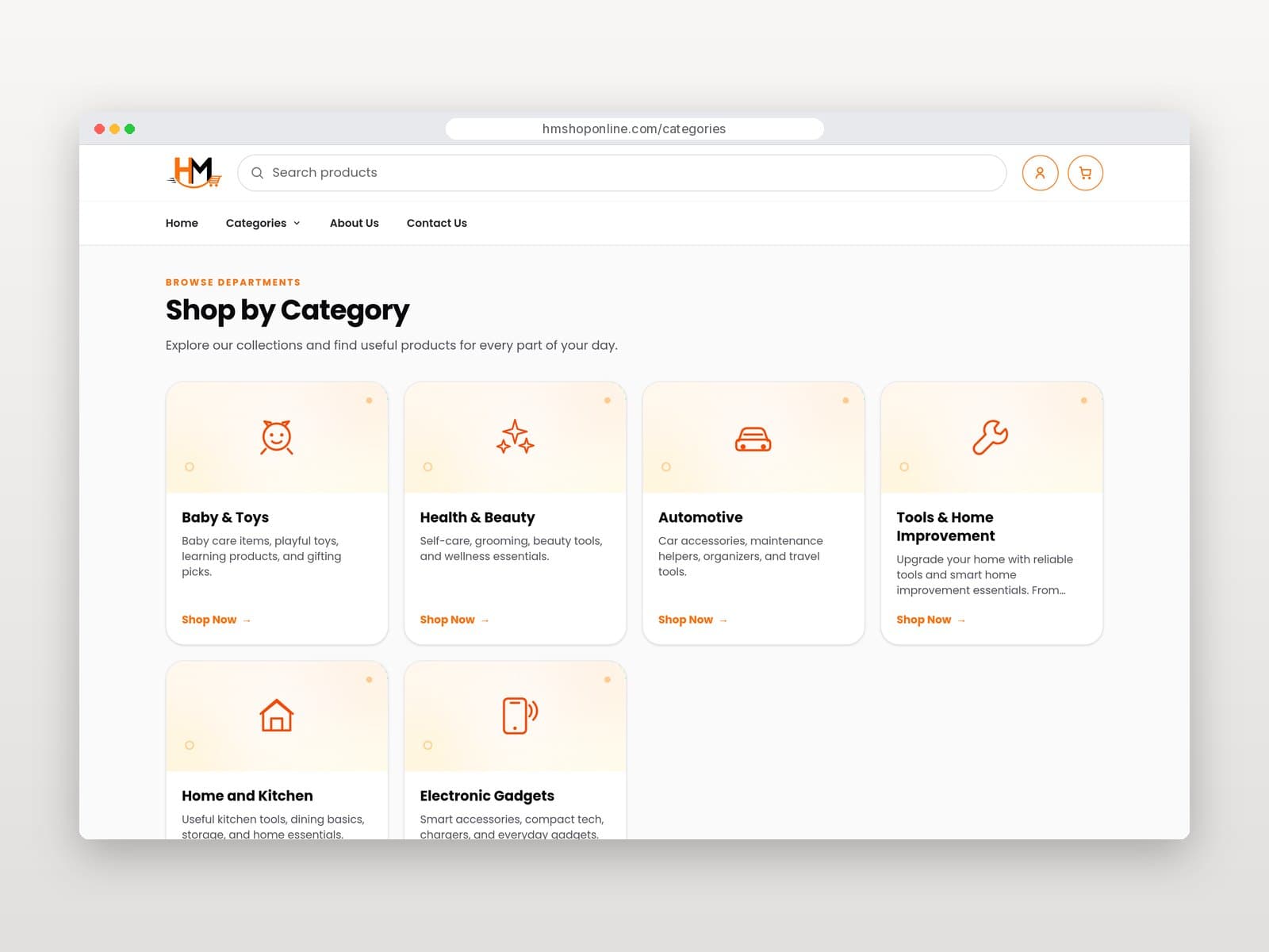 Shop by Category page with six department cards