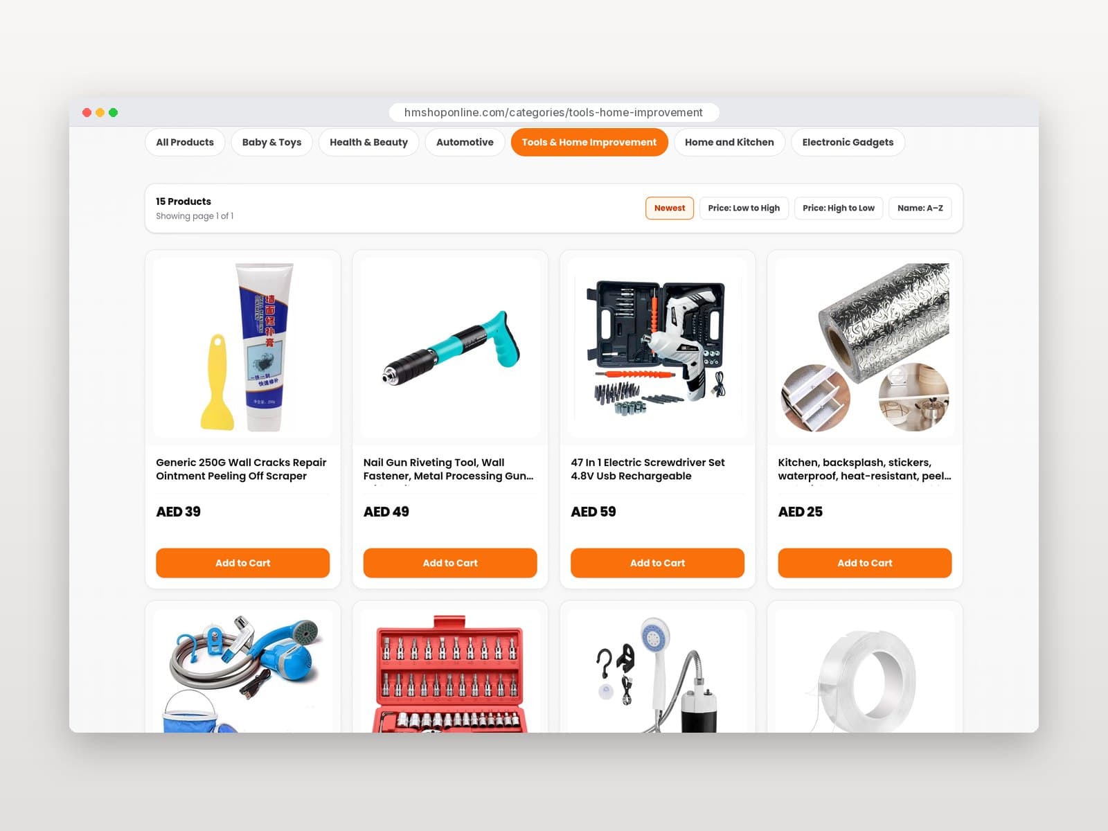 Category page with filter chips, sorting and products