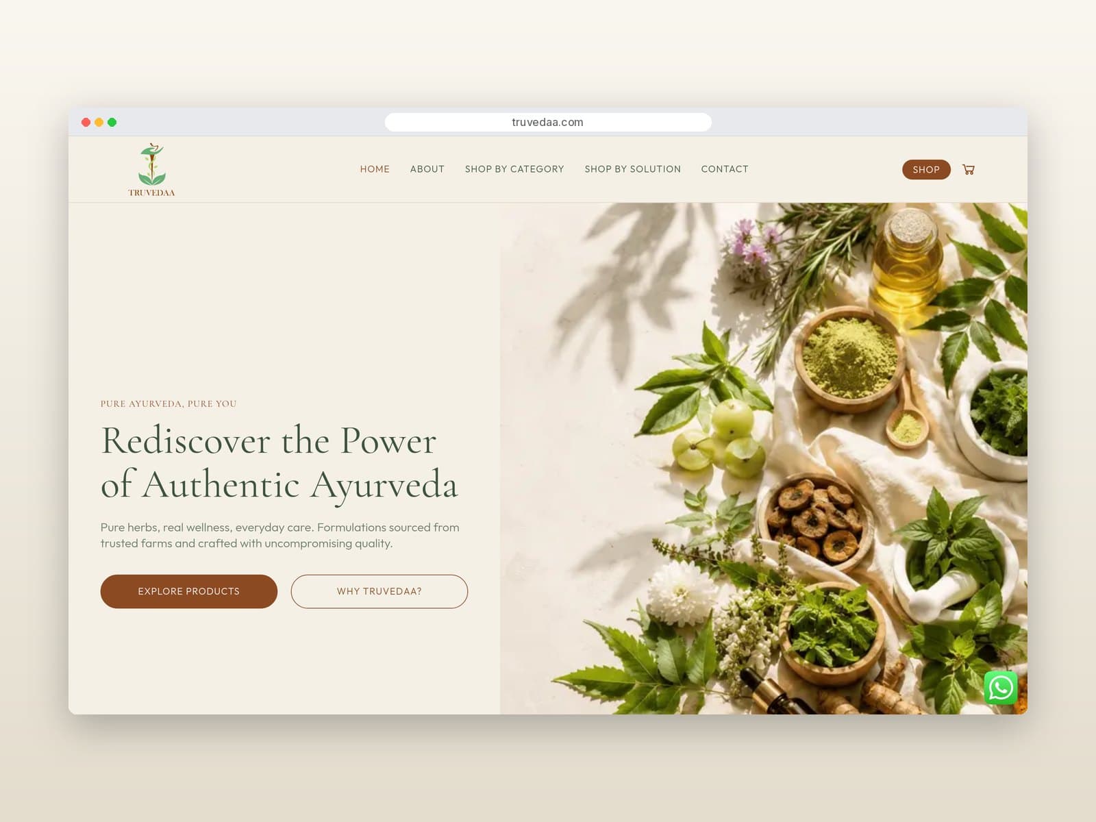 Homepage hero with Explore Products button
