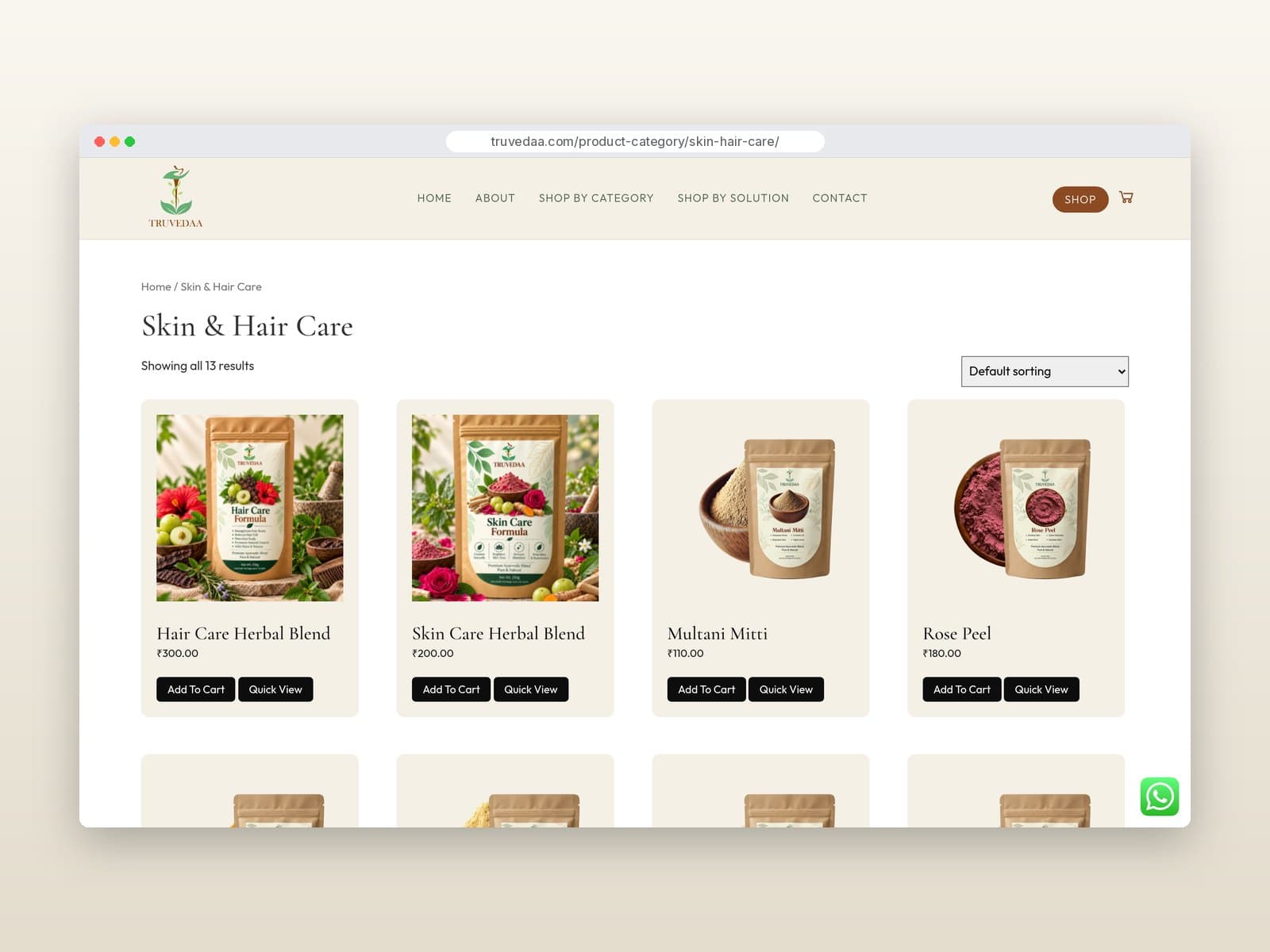 Skin & Hair Care category page with products