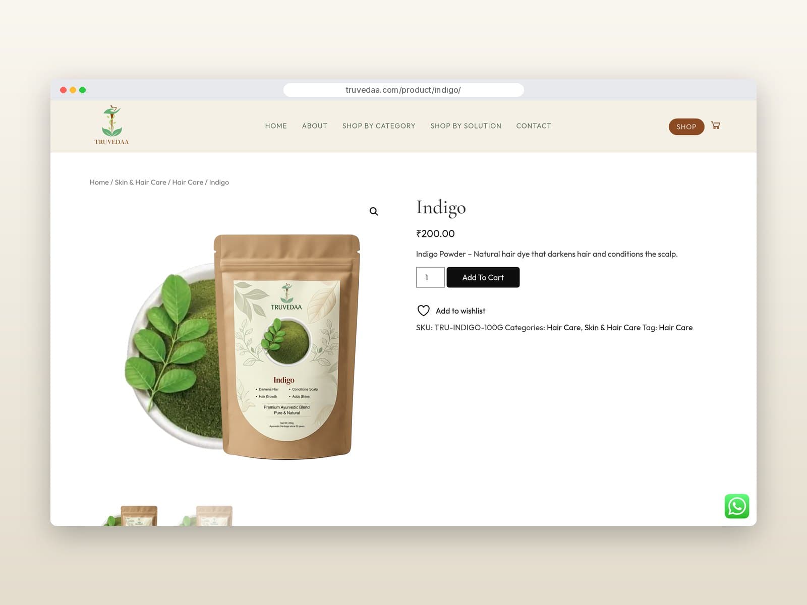 Indigo product page with price and Add To Cart