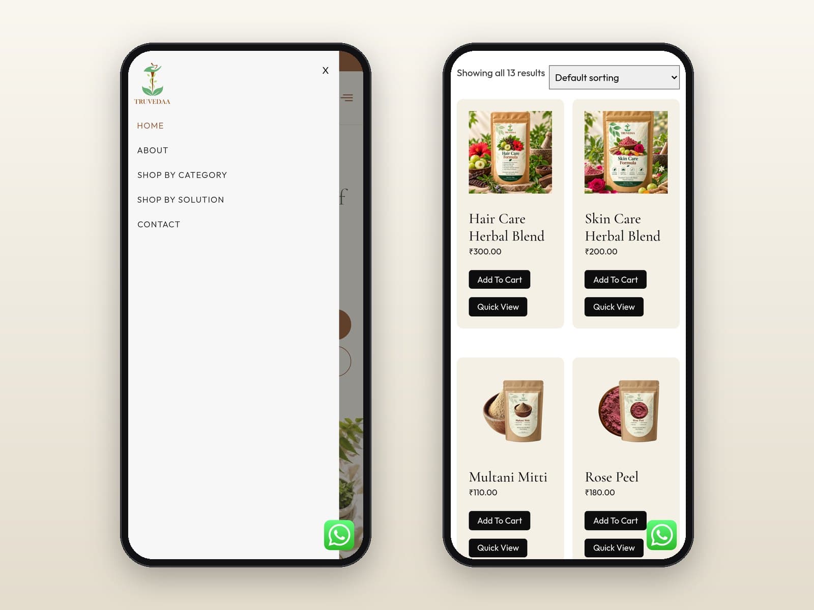 Mobile menu beside the mobile category grid