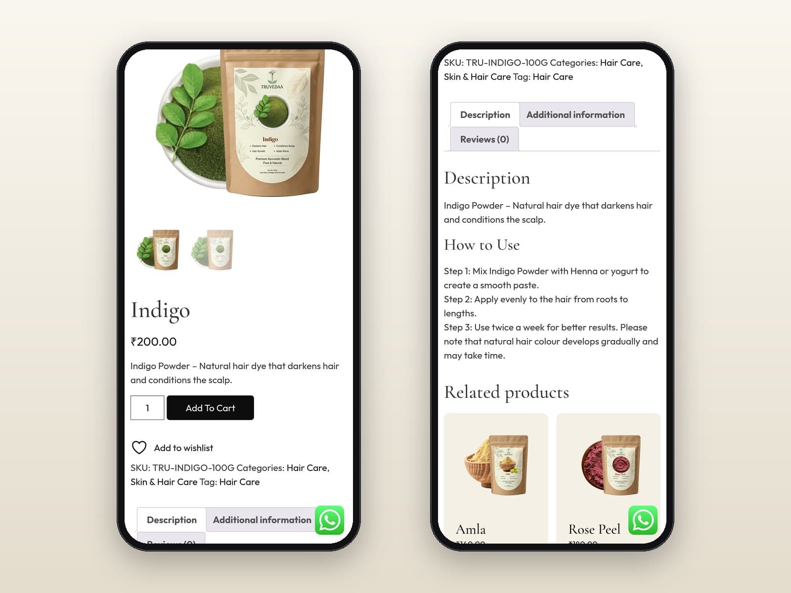 Mobile product page beside its How to Use tab